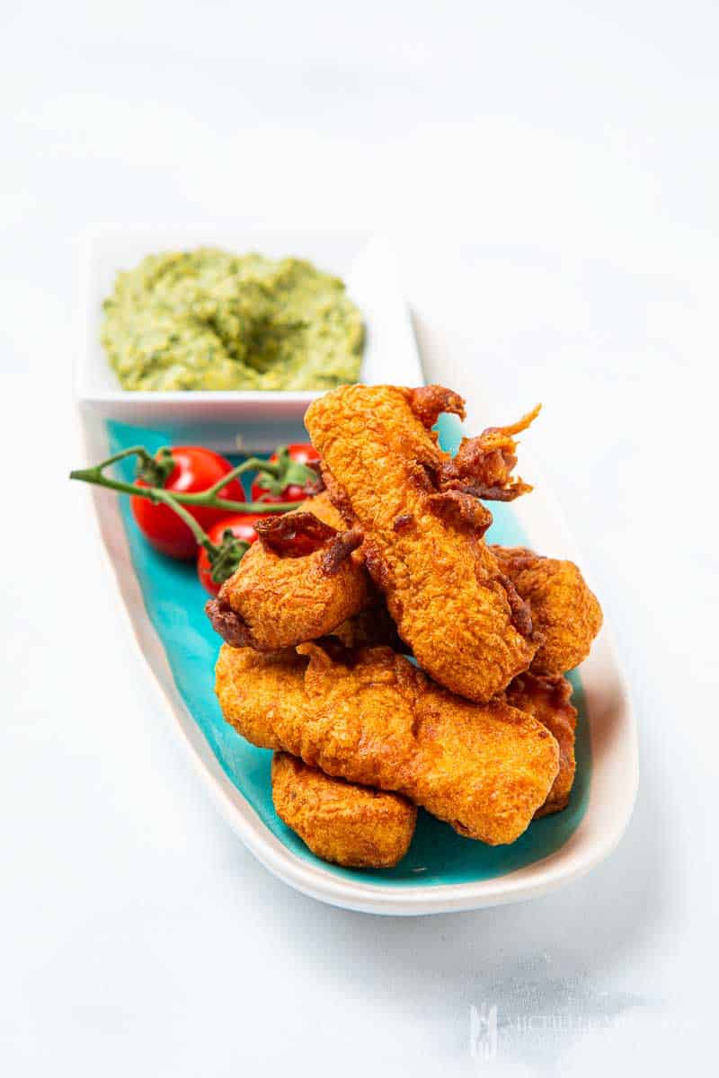 Plate of Battered Halloumi with fresh tomatoes