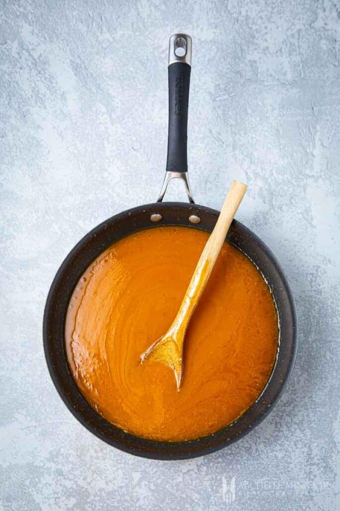 Caramel cooking in a stock pot