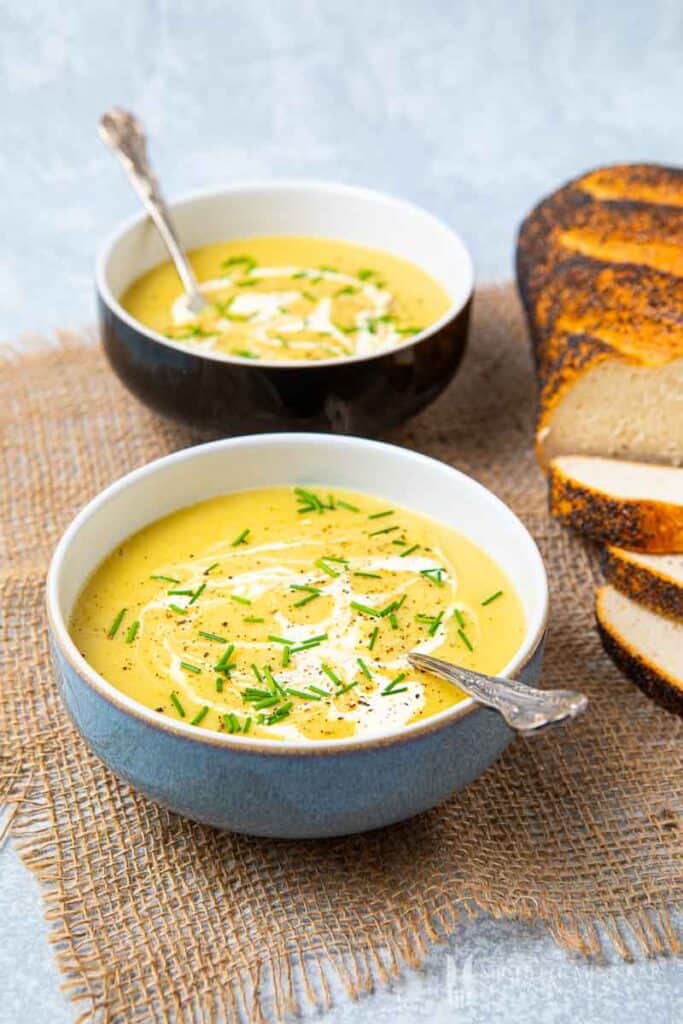 Close up of leek and onion soup