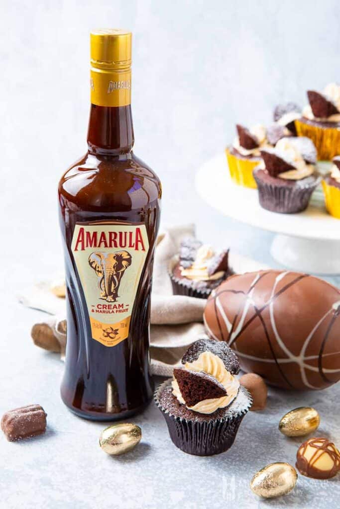 Bottle of Amarula and one finished cupcake