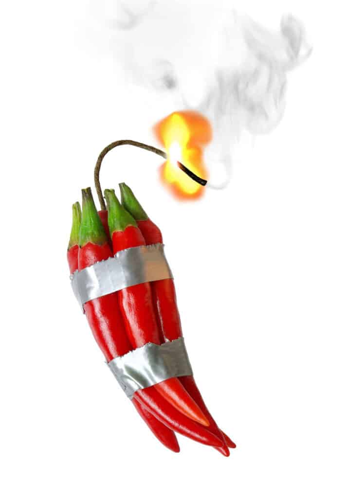 Peperoncini rossi avvolti nel nastro adesivo per sembrare dinamite