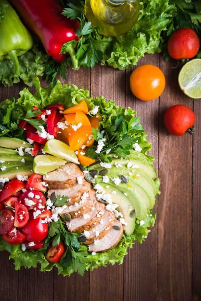Colorful ingredients for a salad, to show you how to freeze chicken salad