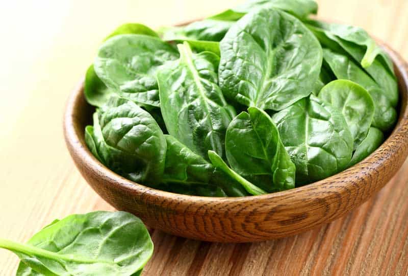 Bowl of baby spinach.
