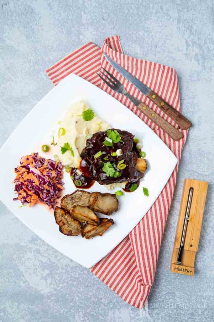 Plate of short ribs and sides