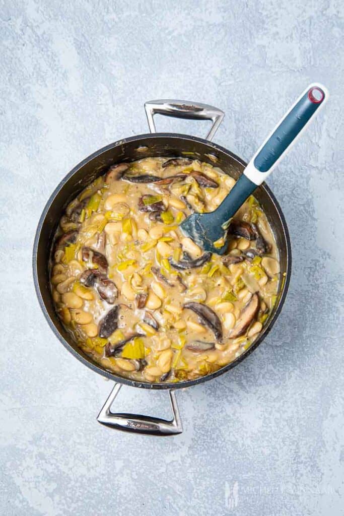 Simmering beans in a pot 