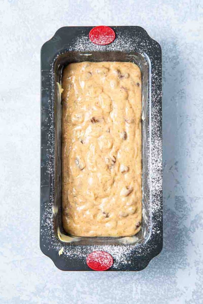 Batter in a loaf pan 