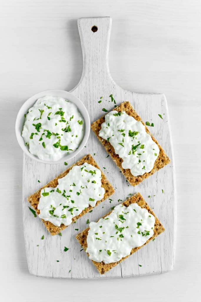 Cottage cheese on slices of toast