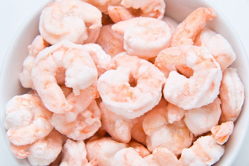 Frozen shrimp in a bowl