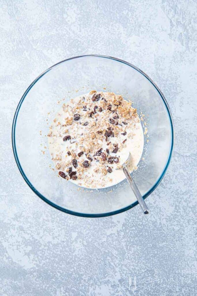 cake batter with raisins in a bowl