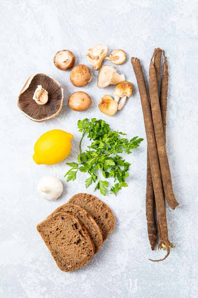 Ingredients to make mushroom on toast