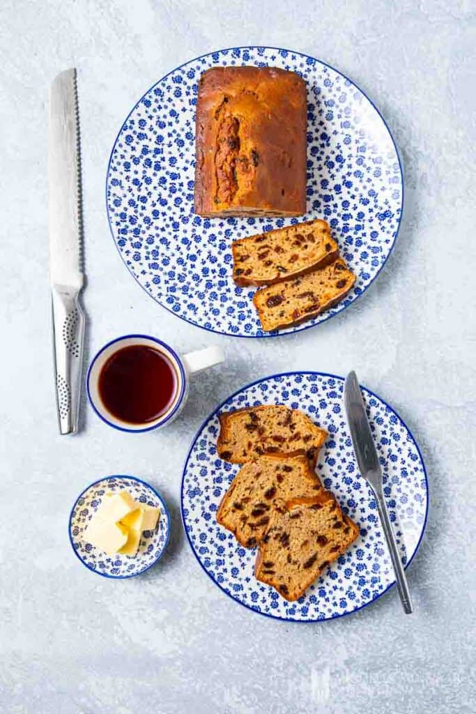 Slices of cake with a cup of tea