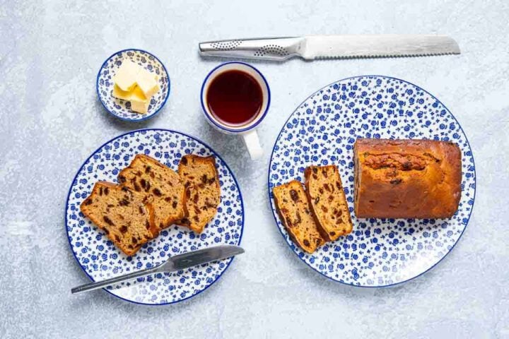 Slices of cake with a cup of tea