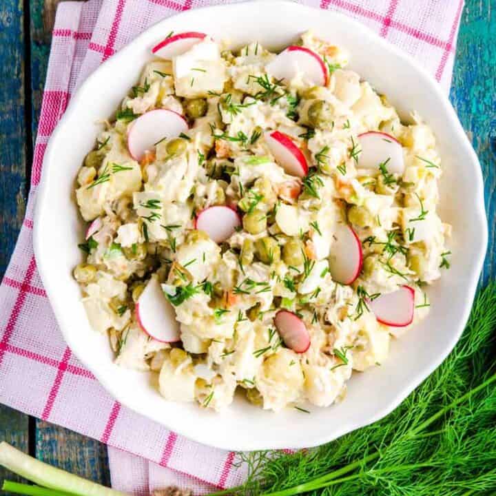 Bowl of creamy potato salad