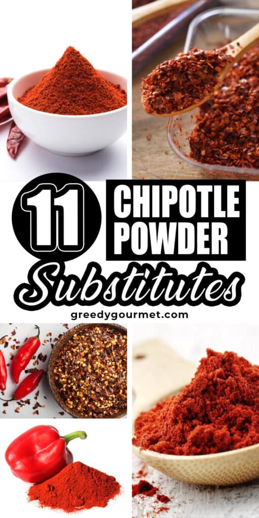 four photos of different types of chipotle powder substitutes
