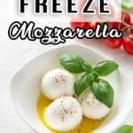 Three Mozzarella Balls in a bowl with basil and tomato