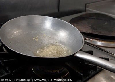 Oil being heated in a pan