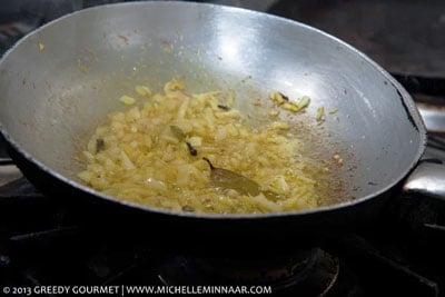 Onions sauteeing in a pan