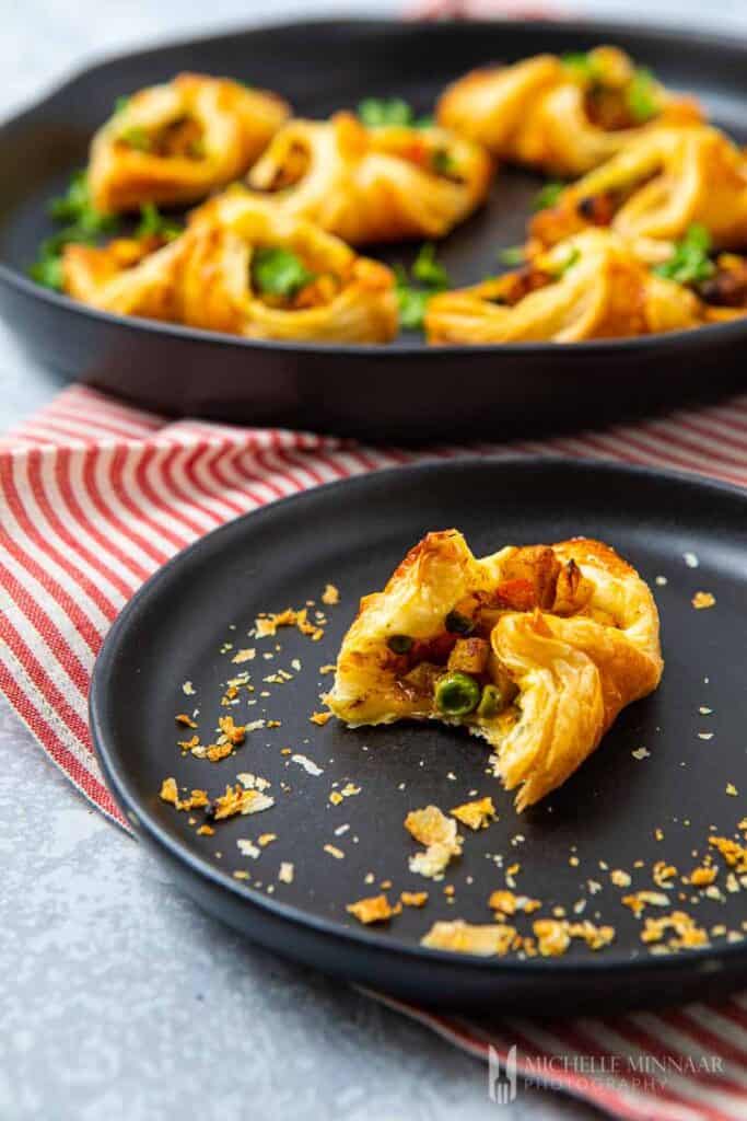 Close up of baked veggie puffs