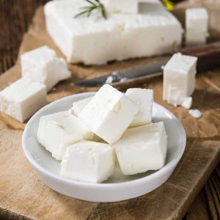 chunks of feta cheese to show you how to freeze feta cheese.