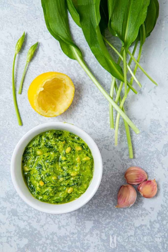 Bowl of green pesto 