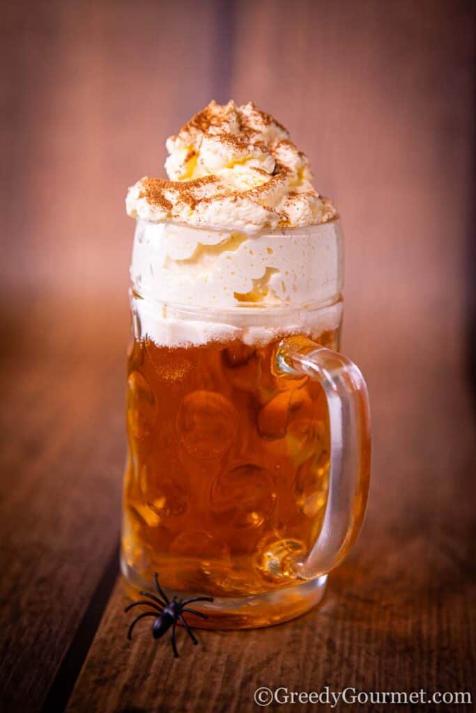 Butterbeer with plastic spider