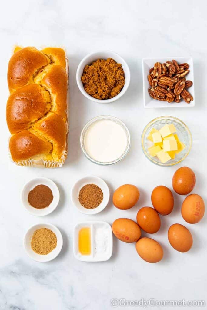 Ingredients to make an overnight French toast casserole