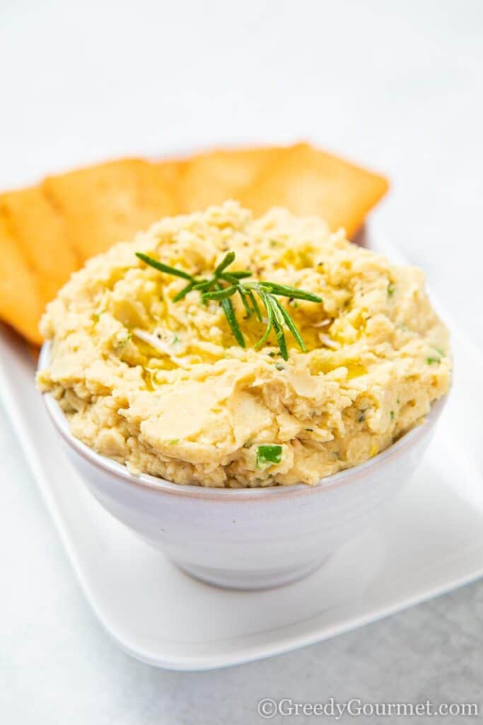 Bowl of a white bean appetizer