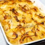 Baking dish full of potatoes