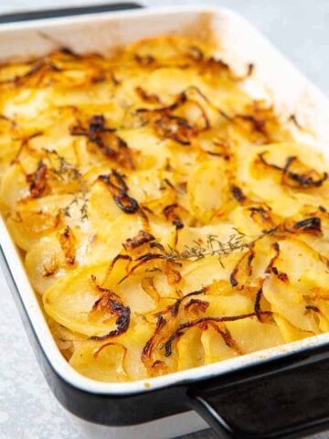 Baking dish full of potatoes