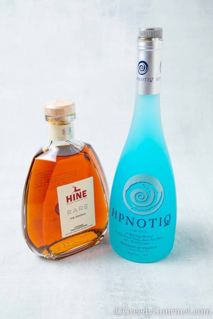 bottles of whisky and hpnotiq