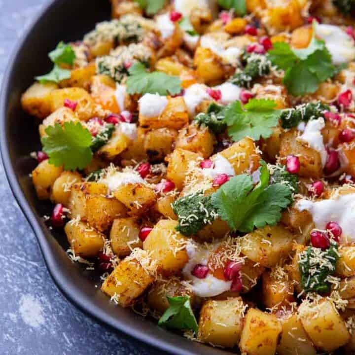 Large bowl of aloo chaat