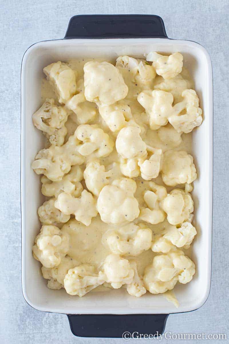 Cauliflower and cheese in a baking dish