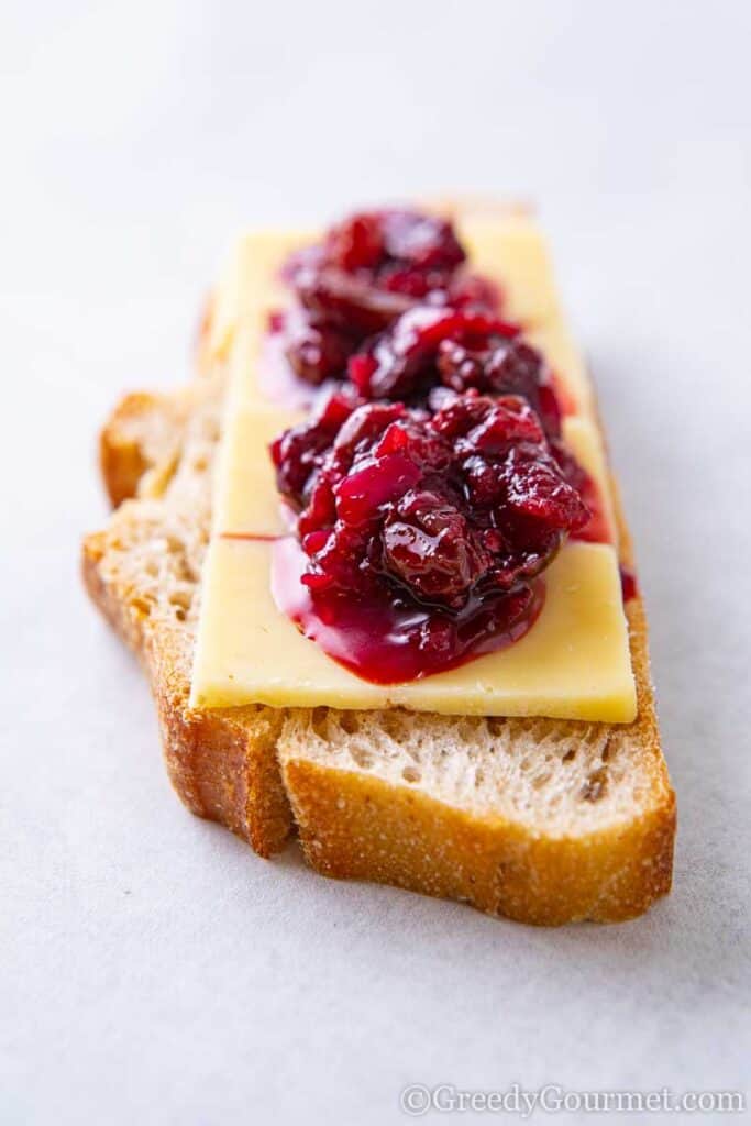 Damson chutney on bread and cheese