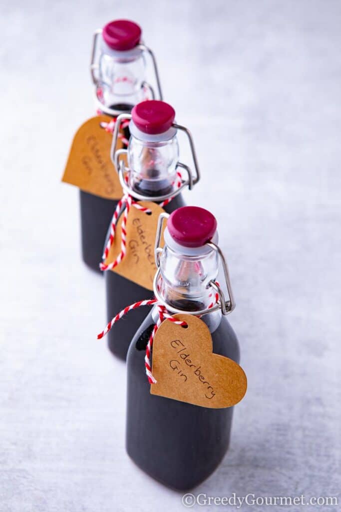 Bottles of elderberry gin