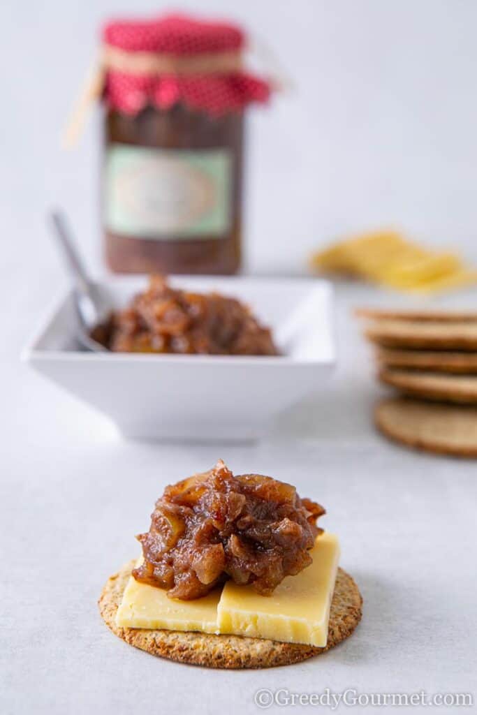 Vegan marrow recipe on top of a cracker with cheese