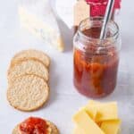 An easy spicy plum chutney recipe with crackers and cheese
