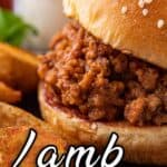 Close up of a lamb sloppy joe on a bun