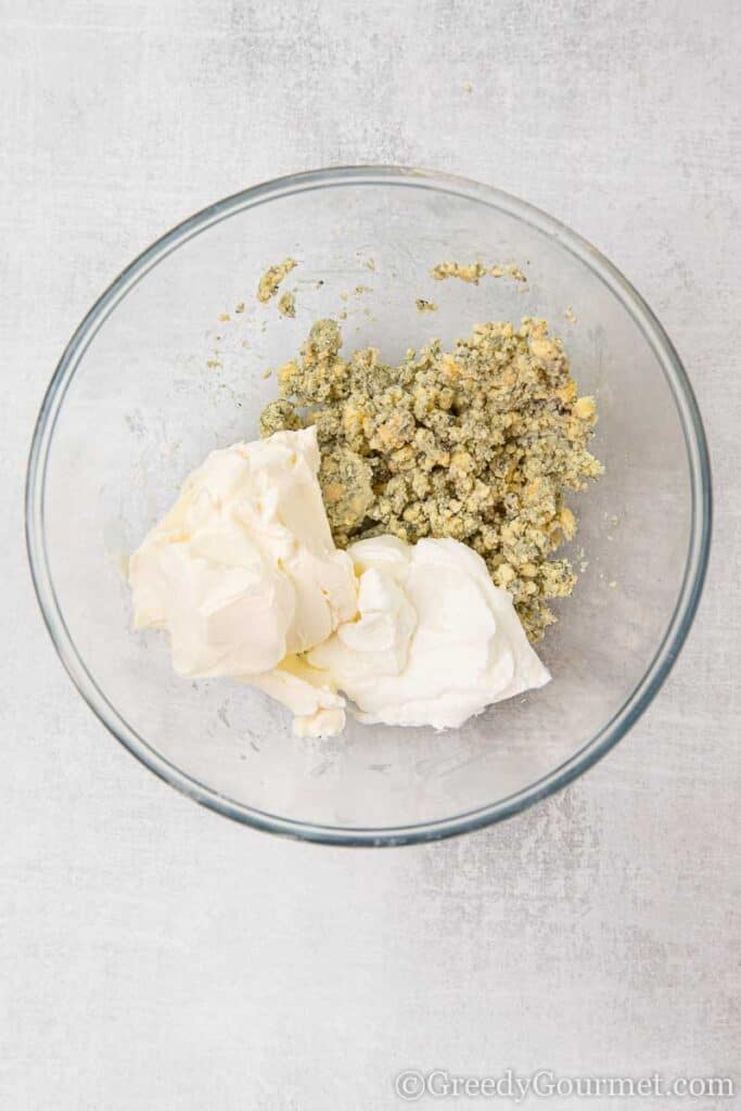 Ingredients in a bowl to make a dip for vegetables