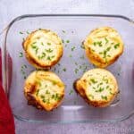 Four freshly baked twice baked cheese souffle