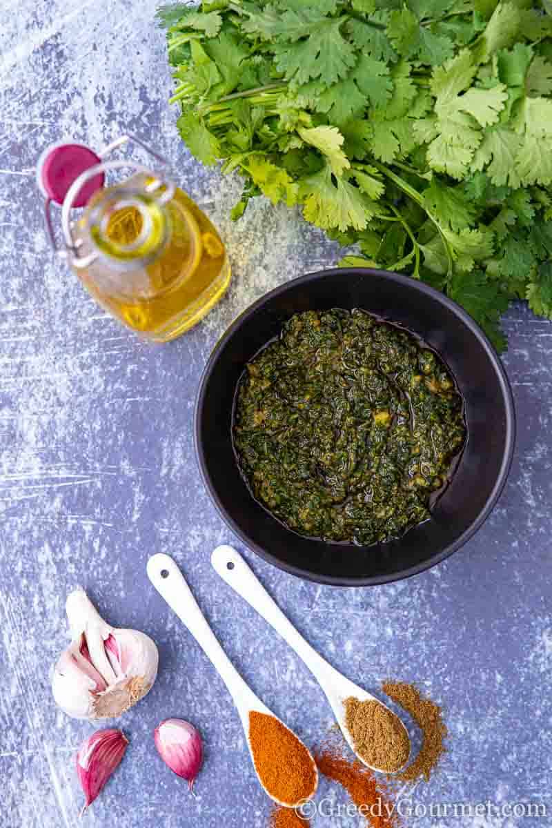 Bowl of a chermoula recipe, a moroccan chermoula