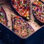 Broiled miso eggplant on a sheet pan