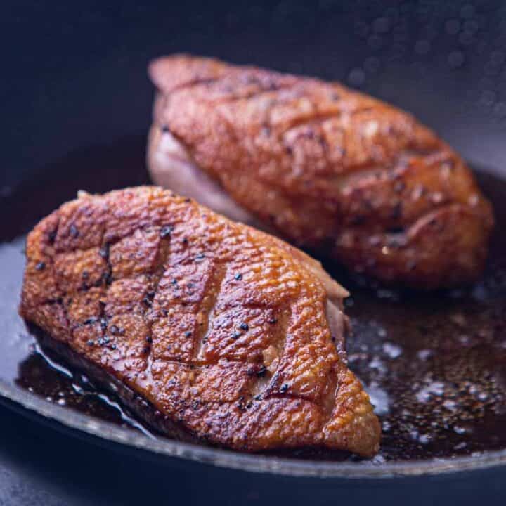 Up close pan seared duck breasts