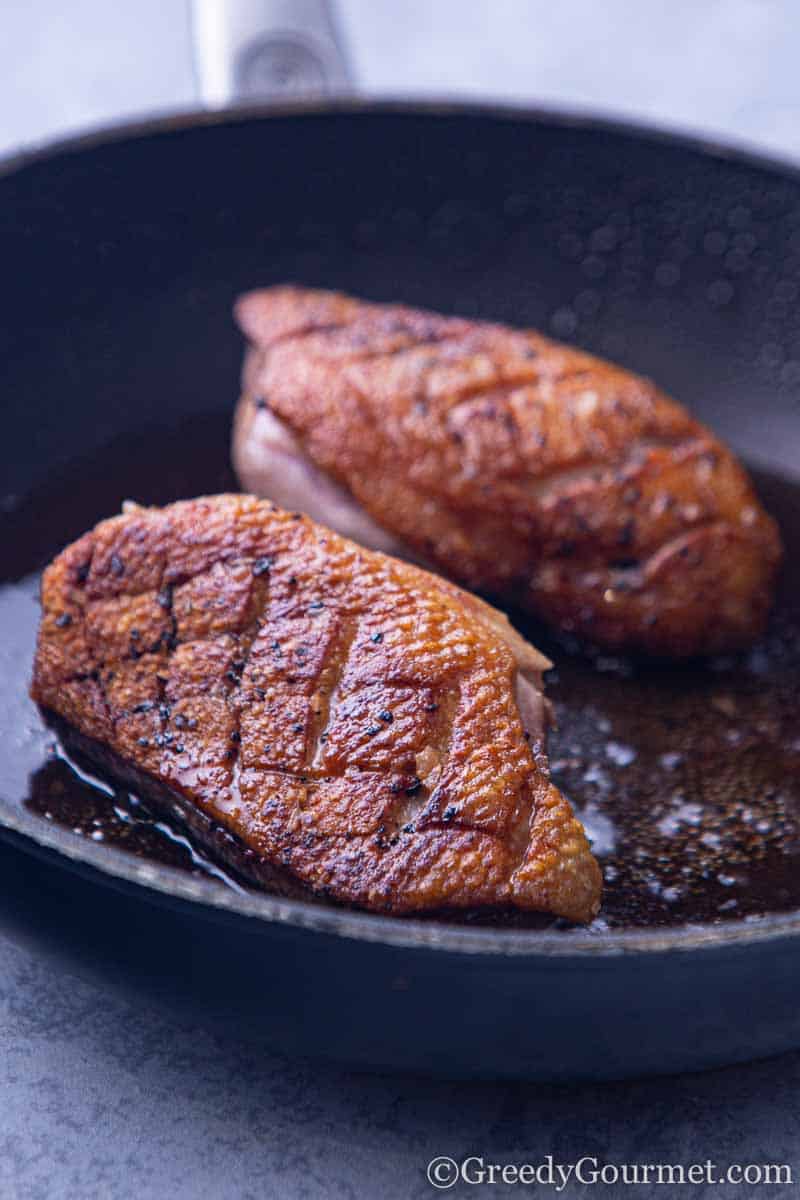 Up close pan seared duck breasts