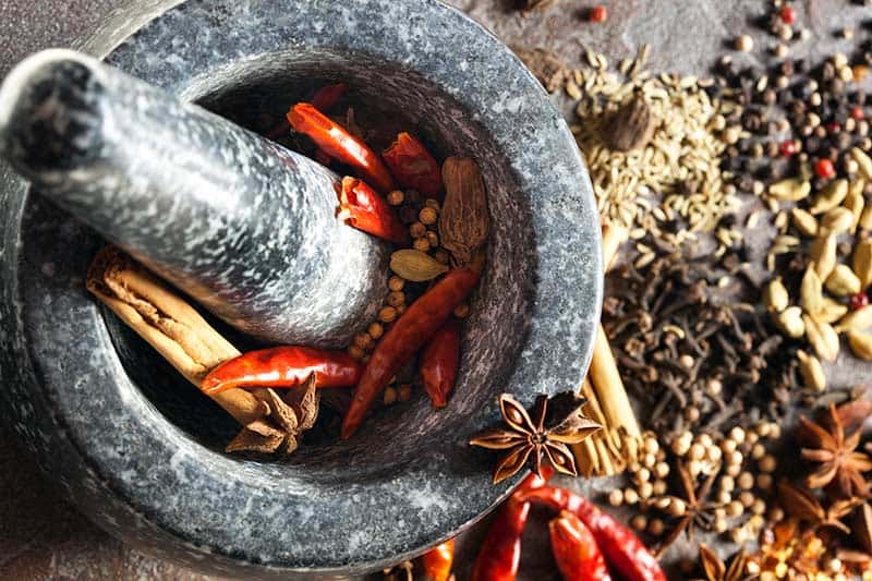 Bowl of garam masala spices.