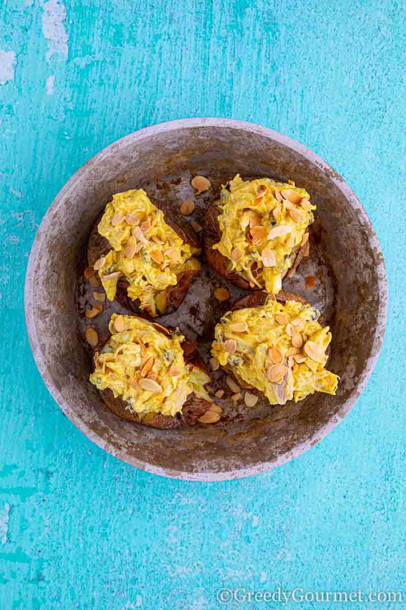 Filled jacket potatoes with coronation chicken