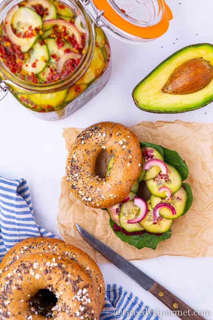 pickled cucumber in a bagel