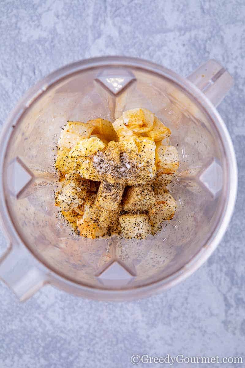 roasted celeriac in a blender