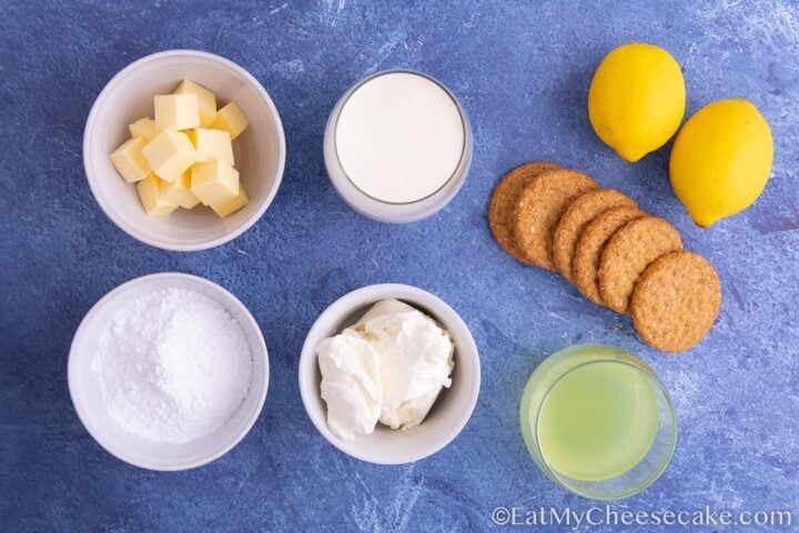 ingredients for no bake limoncello cheesecake.