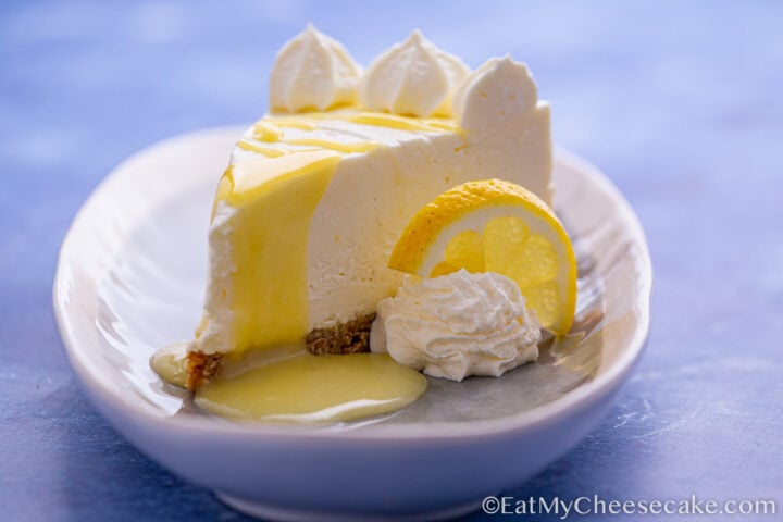 slice of no bake limoncello cheesecake.