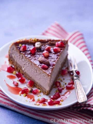 baked Pomegranate cheesecake slice.
